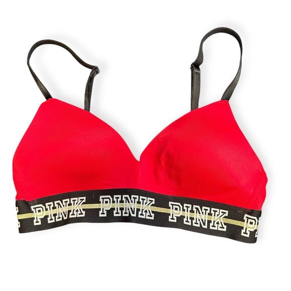 PINK VICTORIA’S SECRET Women’s Red Black Logo Band Wear Everywhere Wireless Ligh - Picture 1 of 5